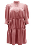 Roze casual effen patchwork halve coltrui A-lijn jurken