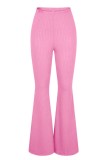 Розовые повседневные однотонные базовые узкие однотонные брюки с высокой талией в обычном стиле
