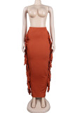 Brown Red Fashion Casual Solid Tassel Pencil Bottoms