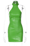 グリーン セクシー ソリッド パッチワーク バックレス ホルター ペンシル スカート ドレス