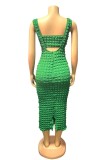 Black Sexy Solid Backless Spaghetti Strap Sleeveless Two Pieces
