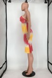 Farbe Sexy Print Backless Spaghetti Strap Ärmelloses Kleid Kleider