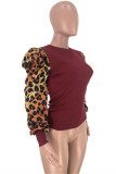 Blusas con cuello en O con estampado de leopardo y estampado informal de moda burdeos