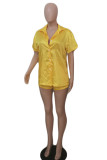 Jaune Fashion Casual Solid Basic Turndown Collar Short Sleeve Two Pieces