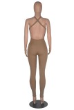 Grijze Sexy Casual Solid Backless O Neck Skinny Jumpsuits
