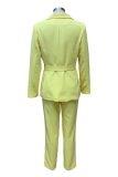Yellow Street Solid Patchwork Turndown Collar Long Sleeve Two Pieces