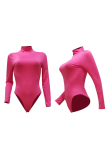 Pink Sexy Solid Patchwork Half A Turtleneck Long Sleeve Two Pieces
