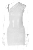 White Sexy Solid Patchwork Oblique Collar Sleeveless Two Pieces