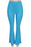 Cyan Casual Solid Patchwork High Waist Speaker Solid Color Bottoms