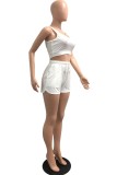 White Casual Solid Basic U Neck Sleeveless Two Pieces
