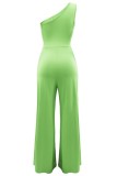 Blauw Casual Solid Backless Schuine kraag Normale jumpsuits