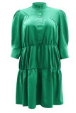 Groene casual effen patchwork halve coltrui A-lijn jurken