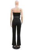 Zwart Sexy Casual Patchwork Hot Drilling Backless Strapless Regular Jumpsuits