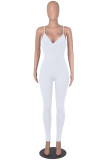 White Sexy Solid Backless Spaghetti Strap Skinny Jumpsuits
