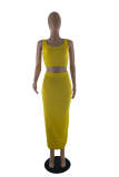 Yellow Sexy Solid Patchwork U Neck Sleeveless Two Pieces