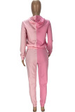 ピンク ファッション カジュアル パッチワーク 刺繍入り フード付き 襟 長袖 XNUMXピース