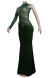 Зеленое модное сексуальное лоскутное горячее сверление прозрачное вечернее платье с высоким вырезом