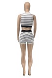 Pink Casual Striped Print Basic O Neck Sleeveless Two Pieces