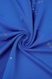 Blauw sexy feest patchwork heet boren rugloze strapless onregelmatige jurkjurken
