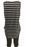 Black blend Casual Slip Striped Print Two Piece Suits Stripe Plus Size