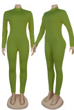 Зеленые сексуальные однотонные облегающие комбинезоны на молнии с круглым вырезом в стиле пэчворк