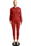Rose Red Fashion Casual Solid Basic Hooded Collar Long Sleeve Two Pieces
