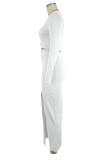 Белый сексуальный сплошной пэчворк с разрезом U-образным вырезом и длинным рукавом из двух частей