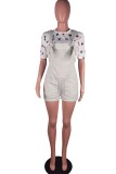 Light Gray Casual Solid Patchwork Backless Spaghetti Strap Regular Romper (Without Vest)
