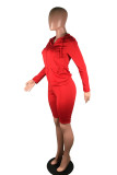 Tangerine Red Casual Sportswear Solid Patchwork Zipper Hooded Collar Long Sleeve Two Pieces