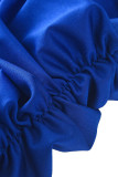 Macacão skinny azul casual sólido patchwork dobrável com decote em V
