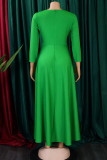 Green Casual Solid Bandage Patchwork O Neck Dresses