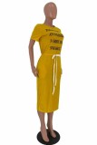 Grey Casual Letter Print Basic O Neck Short Sleeve Dress