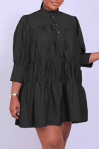 Schwarze, lässige, einfarbige Patchwork-Kleider mit halbem Rollkragen und A-Linie