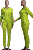 Fluorescent Green Casual Solid Patchwork Zipper Hooded Collar Long Sleeve Two Pieces