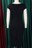 Robes de jupe en une étape à col carré élégant patchwork noir élégant