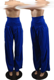 Синие повседневные однотонные однотонные штаны в стиле пэчворк с высокой талией и широкими штанинами