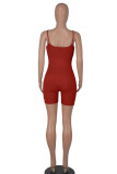 Red Casual Sportswear Solid Patchwork Spaghetti Strap Skinny Rompers