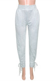 Grey Fashion Casual Solid Basic Regular High Waist Trousers