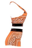 Orange Sexy Casual Print Backless U Neck Sleeveless Two Pieces