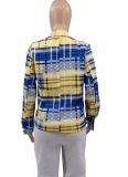 Vêtement d'extérieur à carreaux patchwork à col rabattu bleu jaune