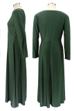 Tintengrüne, lässige, elegante, solide Patchwork-V-Ausschnitt-A-Linie-Kleider in Übergröße