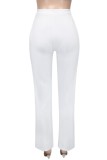 Weiß Casual Solid Basic Regular High Waist Konventionelle einfarbige Hose