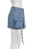 Blue Street Tie Dye Make Old Pocket Regular Cargo Denim Mini Skirts