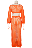 Orange Sexy Solid Tassel Hollowed Out Patchwork Swimwears Cover Up(Without Bikinis Set )