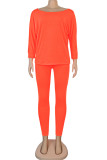 Orange Fashion Casual Solid Basic O Neck Long Sleeve Two Pieces