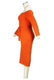 Tangerine Red Casual Letter Print avec ceinture sur l'épaule jupe en une étape robes de grande taille