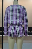 Purple Casual Living Print Patchwork O Neck Long Sleeve Two Pieces