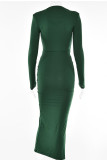 Verde sexy sólido patchwork fenda dobra assimétrica decote em V vestidos saia um passo