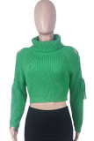 Ginger Casual Solid Bandage Hollowed Out Patchwork Turtleneck Tops