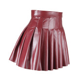 Brown Fashion Casual Solid Regular High Waist Pleated Skirt